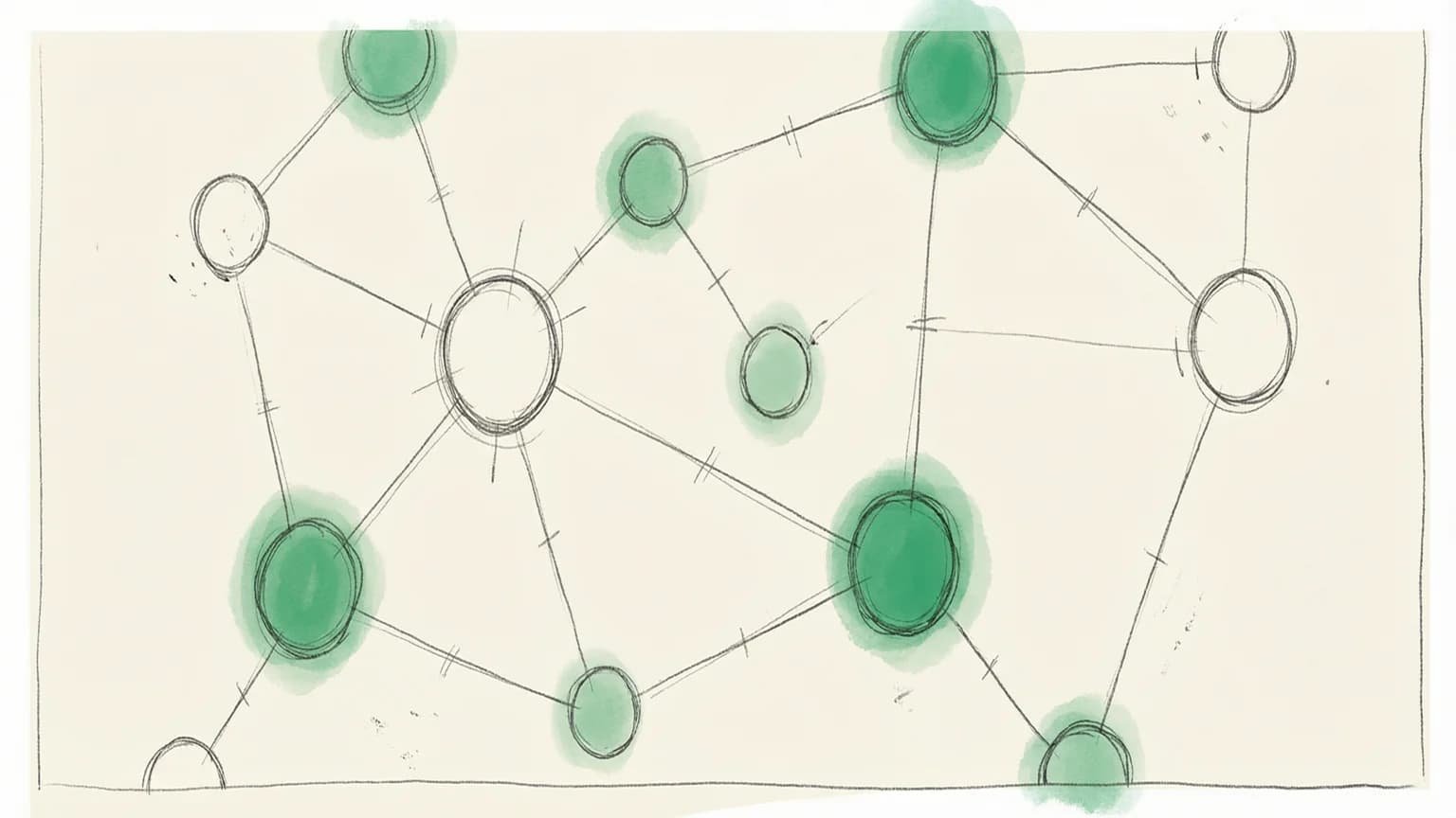 Abstract illustration of interconnected nodes forming a network pattern with green-accented elements suggesting distributed intelligence