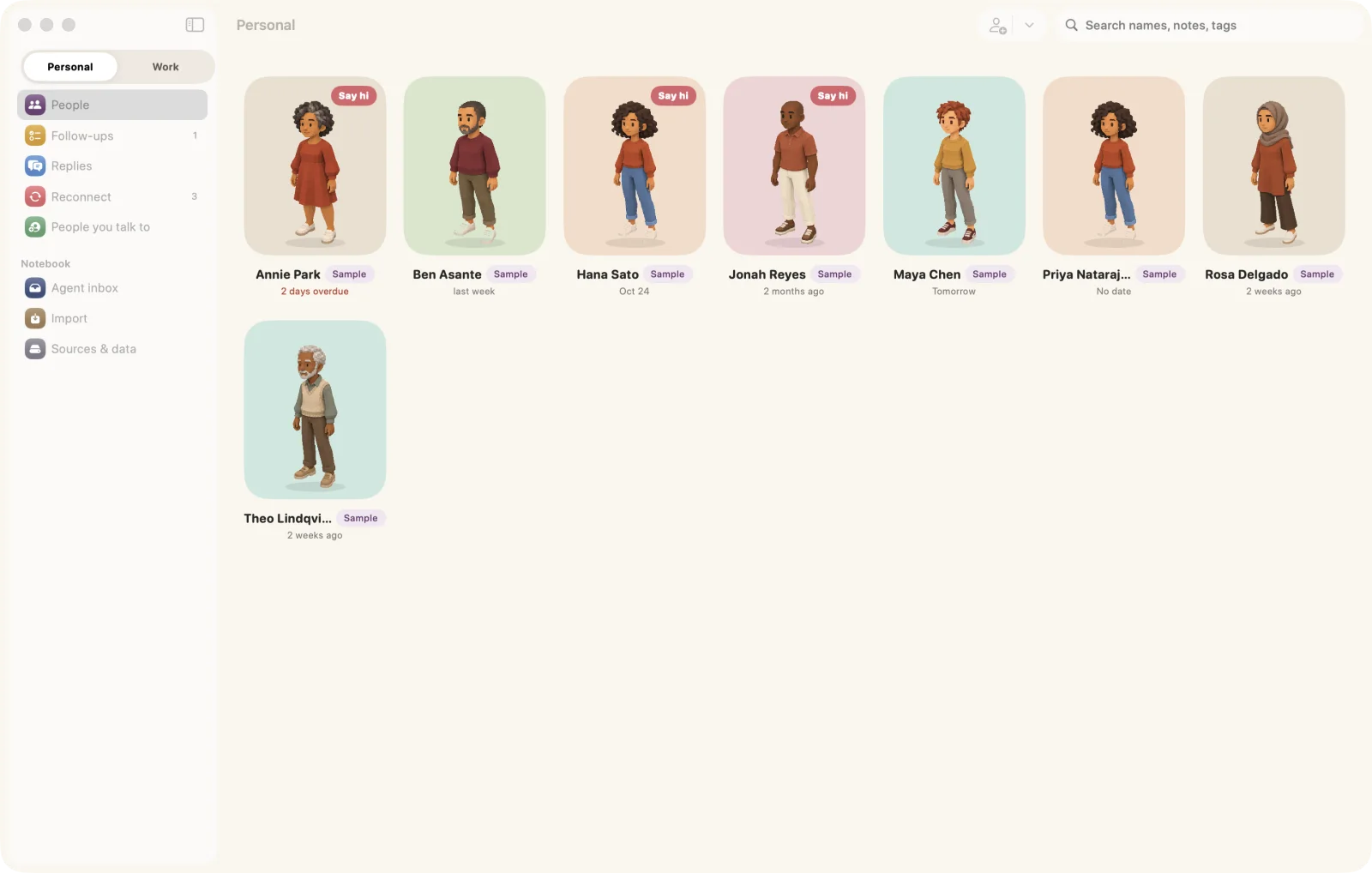 After the redesign: the People grid with each sample person as a character